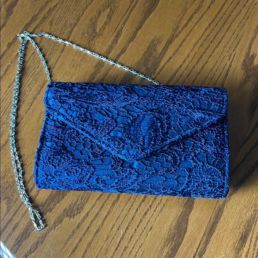 Royal Blue Lace Wristlet with Chain Strap